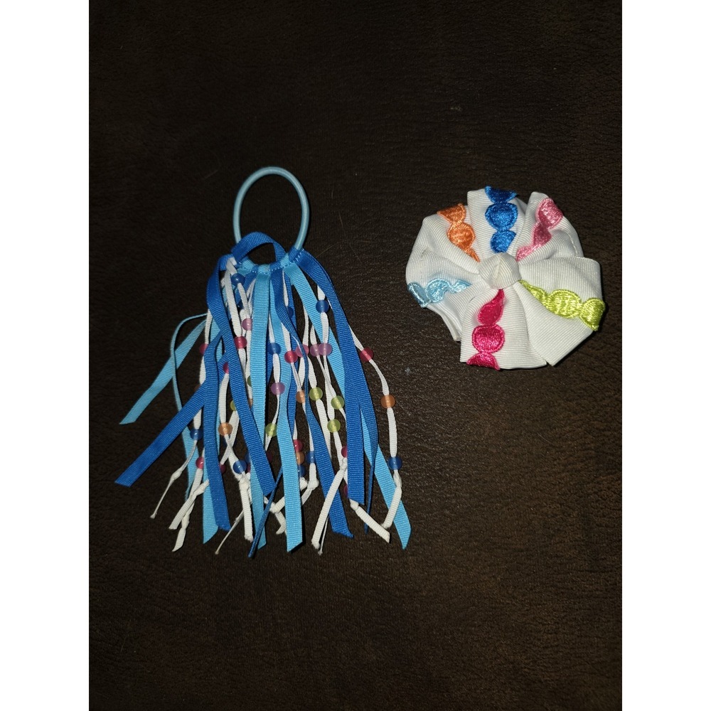 Gymboree rainbow cabana hair accessories ponytail holder and clip